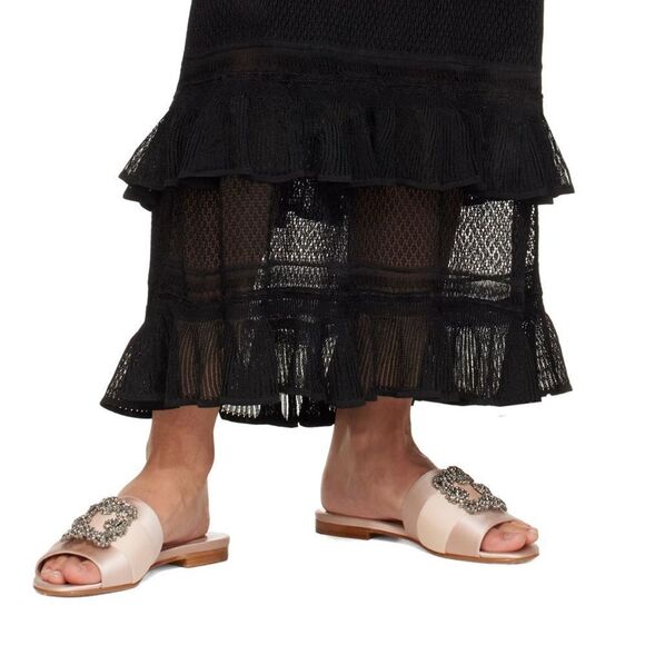 Manolo Blahnik Beige Satin Jewel Buckled Flat Sandals size 37 - Picture 3 of 15